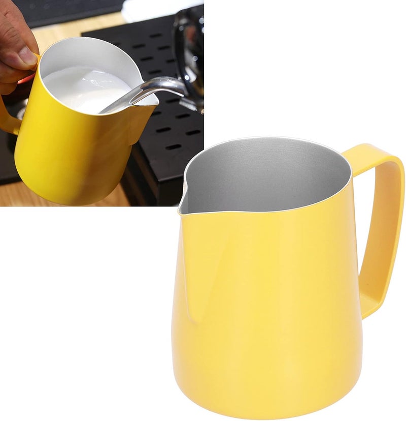304 Stainless Steel Frothing Pitcher, Yellow Milk Cup with Garland Design for Coffee Art Making, Milk, Water, Coffee (350ml) - Image 5