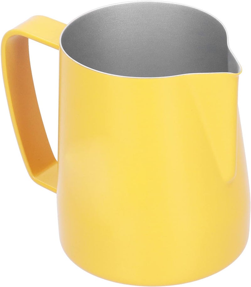 304 Stainless Steel Frothing Pitcher, Yellow Milk Cup with Garland Design for Coffee Art Making, Milk, Water, Coffee (350ml) - Image 1