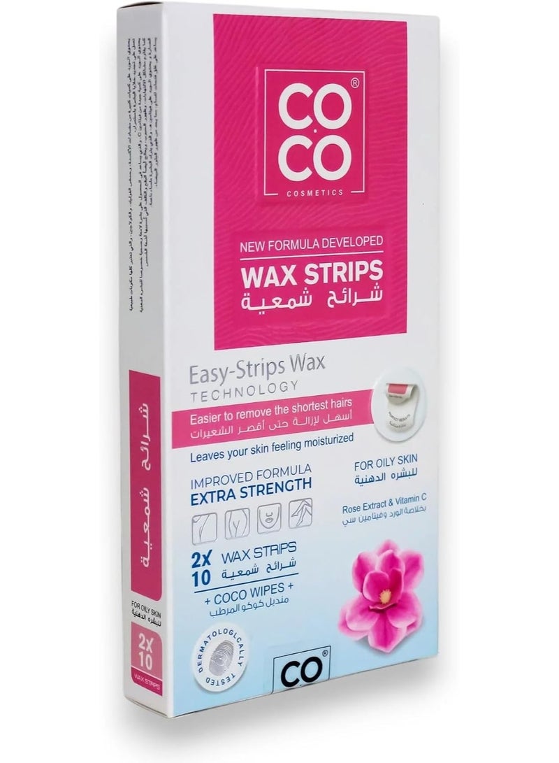 Cocoa wax strips with rose extract and vitamin C
