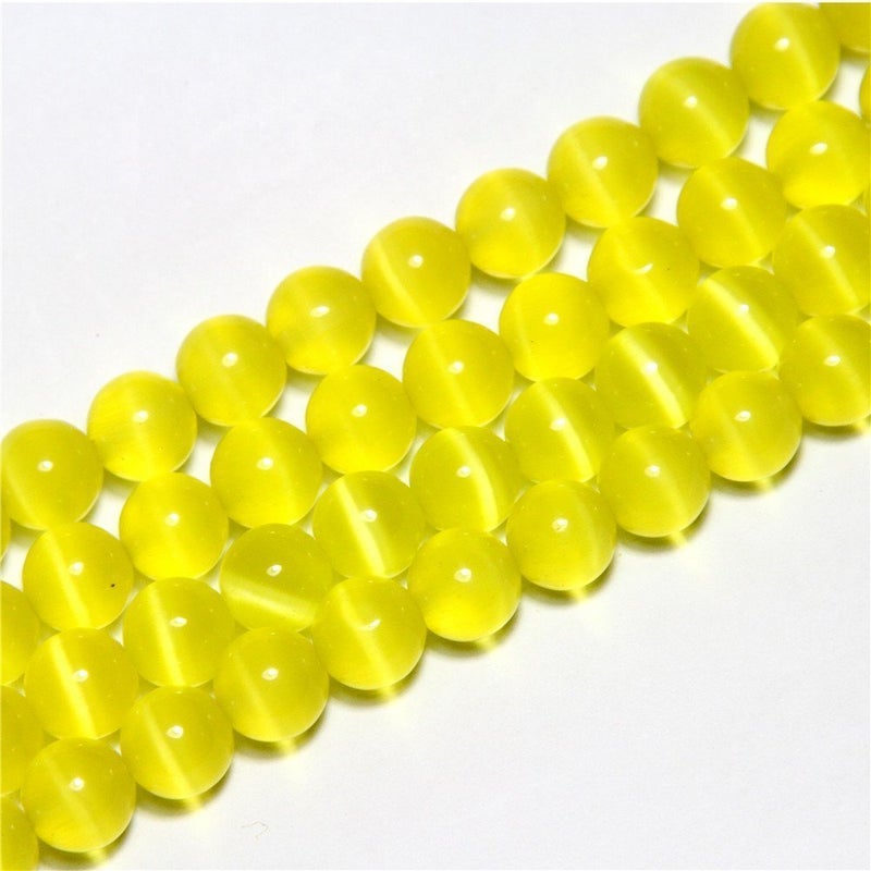 6mm Yellow Cat Eye Beads Round Semi Precious Gemstone Loose Beads for Jewelry Making 6366pcsstrand