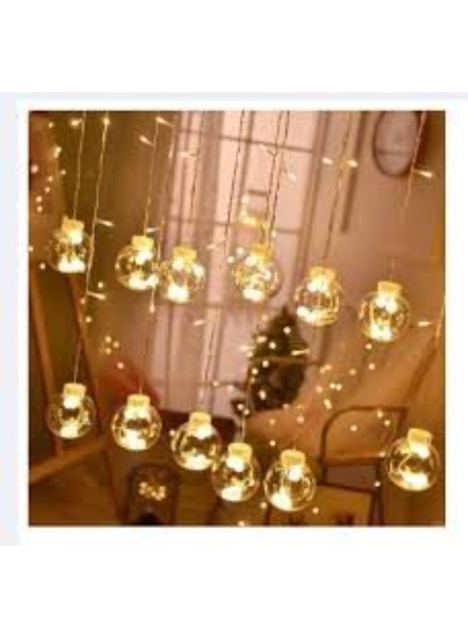 10 Wishing Balls Curtain With 8 Lighting Modes Operated for Window Wall Home Decoration 1.32 m Yellow Steady Ball Festival Lights - Image 3