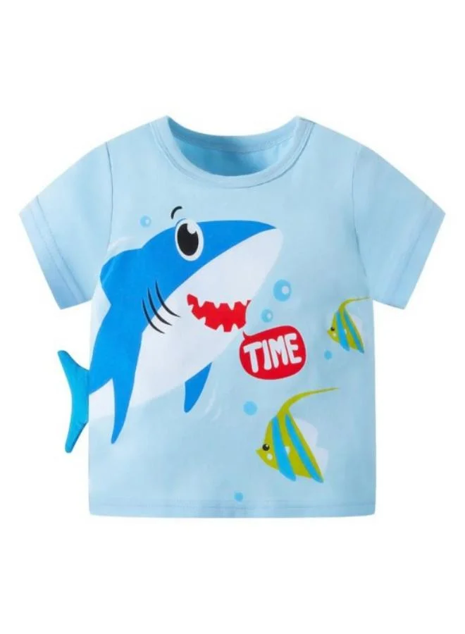 يونيكي Blue Printed Short Sleeve Crew Neck T-Shirt