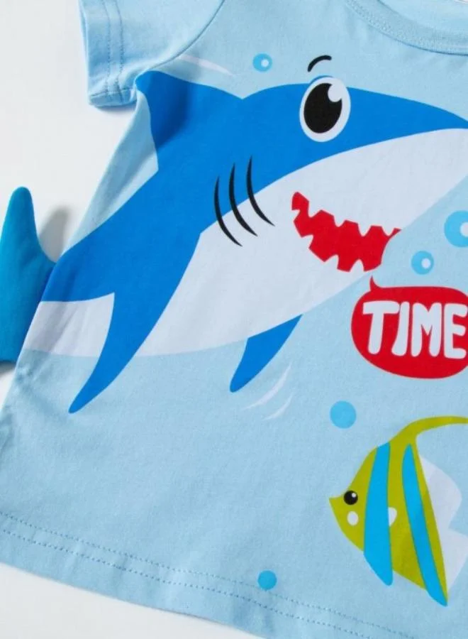 يونيكي Blue Printed Short Sleeve Crew Neck T-Shirt