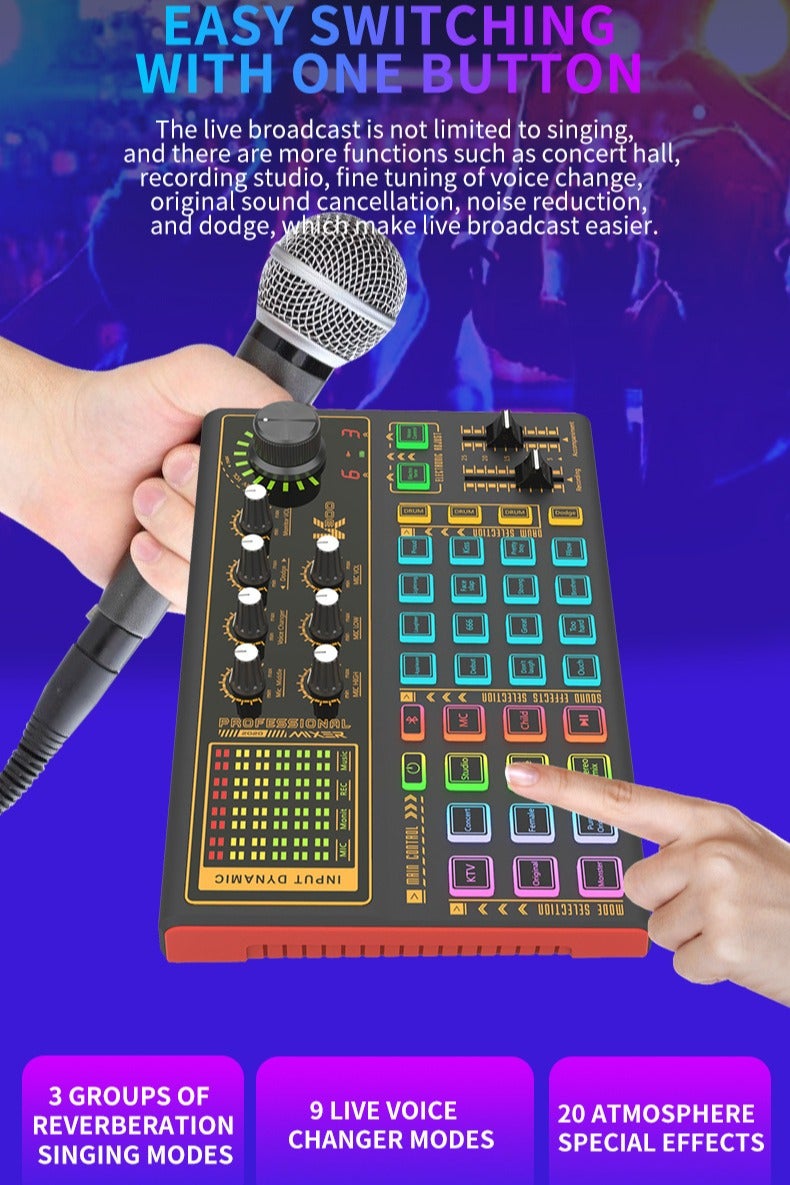 Professional Audio Mixer, K300 Live Sound Card and Audio Interface Sound Board with Multiple DJ Mixer Effects,Voice Changer and LED Light, Prefect for Streaming/Podcasting/Gaming/Recording/YouTube/PC - Image 3