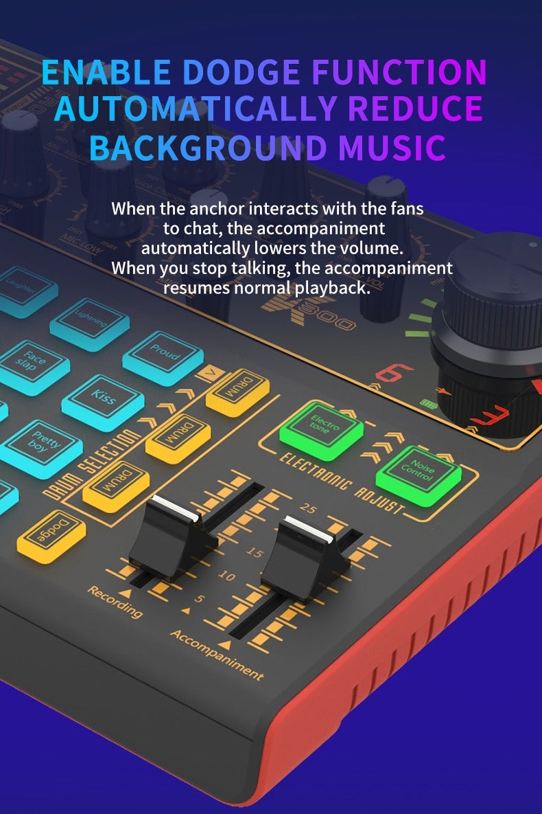 Professional Audio Mixer, K300 Live Sound Card and Audio Interface Sound Board with Multiple DJ Mixer Effects,Voice Changer and LED Light, Prefect for Streaming/Podcasting/Gaming/Recording/YouTube/PC - Image 5