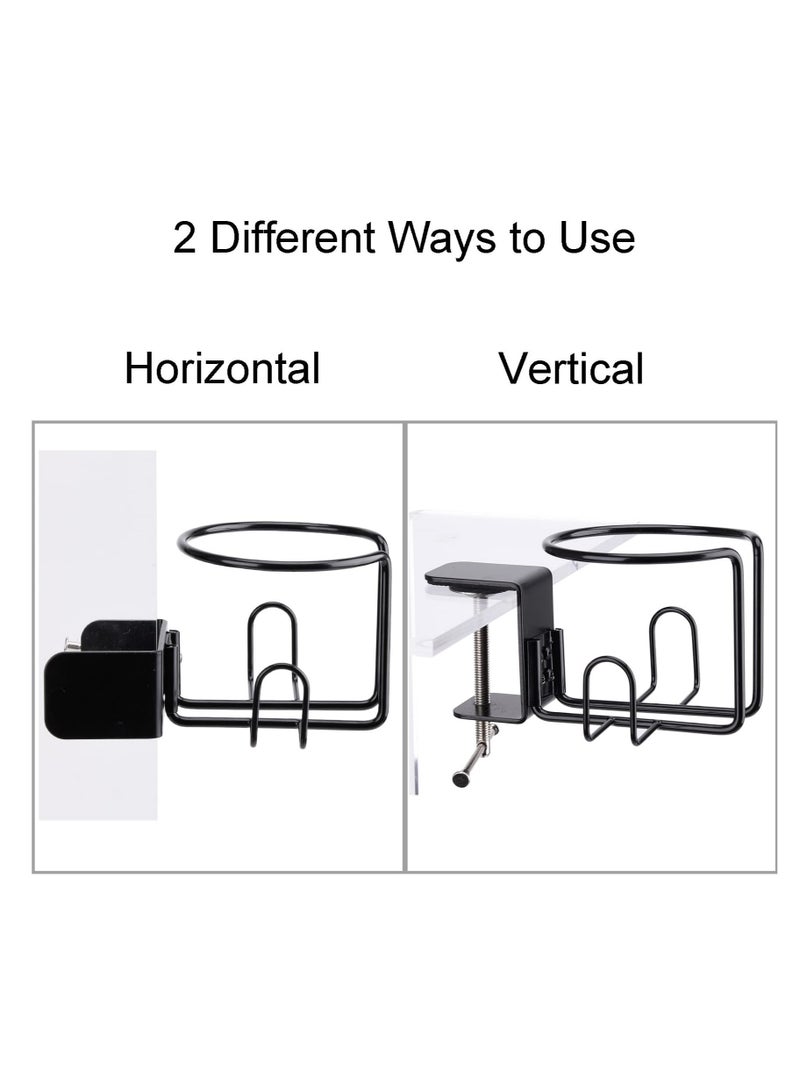 KASTWAVE Large Desk Cup Holder, 1 Pack Clip On Table Anti-Spill Cup for Lawn Chair, Horizontal or Vertical Mount (Black) - Image 5