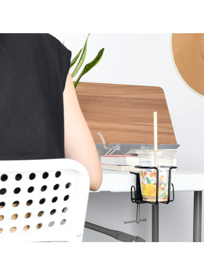 KASTWAVE Large Desk Cup Holder, 1 Pack Clip On Table Anti-Spill Cup for Lawn Chair, Horizontal or Vertical Mount (Black) - Image 2