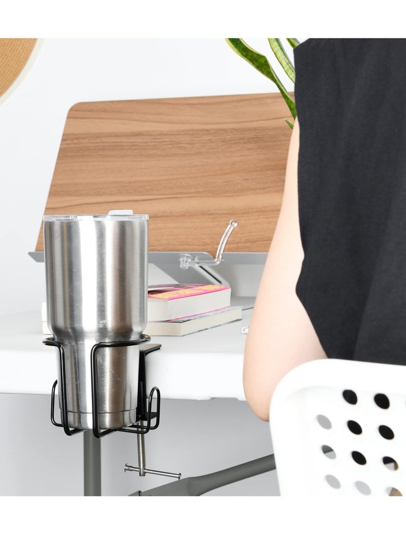 KASTWAVE Large Desk Cup Holder, 1 Pack Clip On Table Anti-Spill Cup for Lawn Chair, Horizontal or Vertical Mount (Black) - Image 3