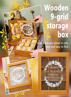 9 Grids Large Capacity Dust Proof Wooden Storage Box for Displaying Your Valuable Collections Vintage Wooden Display Stand Gift Storage Box Chocolate Box 24x7x24 cm