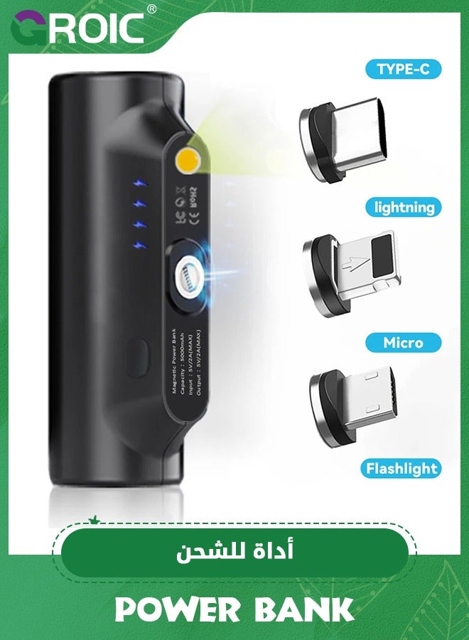 GROIC Mini Portable Charger for iPhone/Android with Built-in Cable, 5000mAh Ultra Compact Power Bank Small Battery Pack Charger, Compatible with Apple type-C Android - Image 1