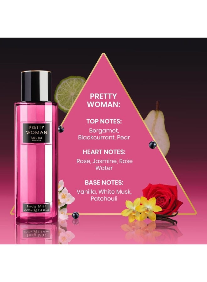 Aoura London Aoura London Women's Body Mist Bundle | 220ml | Pack of 3 | Includes Love Rush, Pretty Woman & Midnight Passion | Floral, Sweet & Sensual Scents | Long-Lasting Fragrance Sprays - Image 4