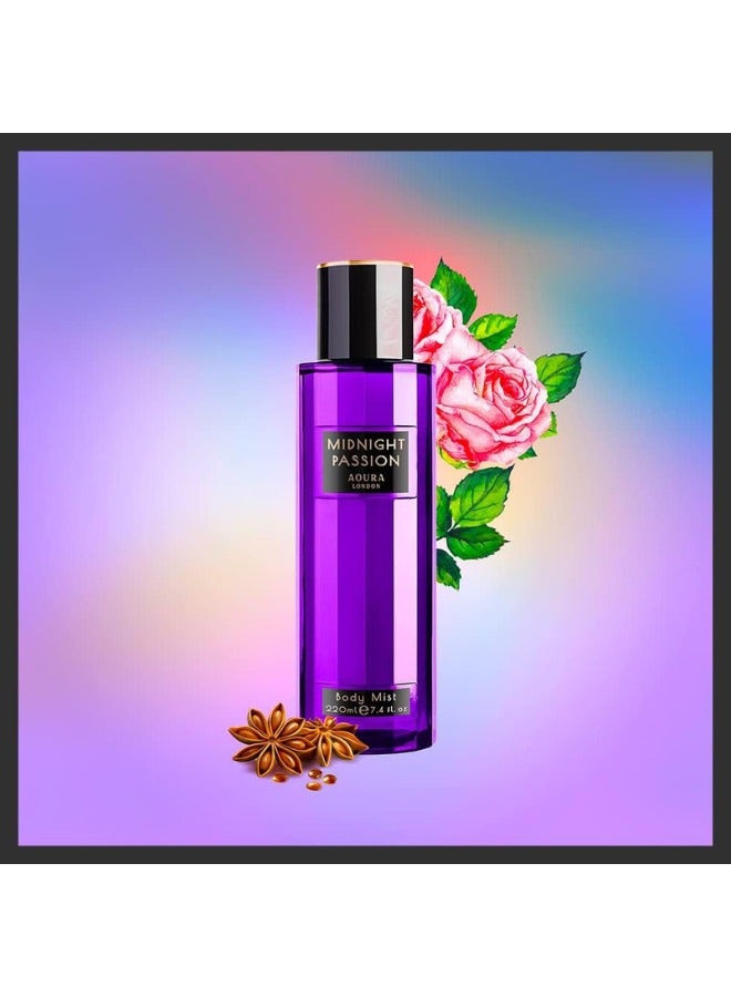 Aoura London Aoura London Women's Body Mist Bundle | 220ml | Pack of 3 | Includes Love Rush, Pretty Woman & Midnight Passion | Floral, Sweet & Sensual Scents | Long-Lasting Fragrance Sprays - Image 5