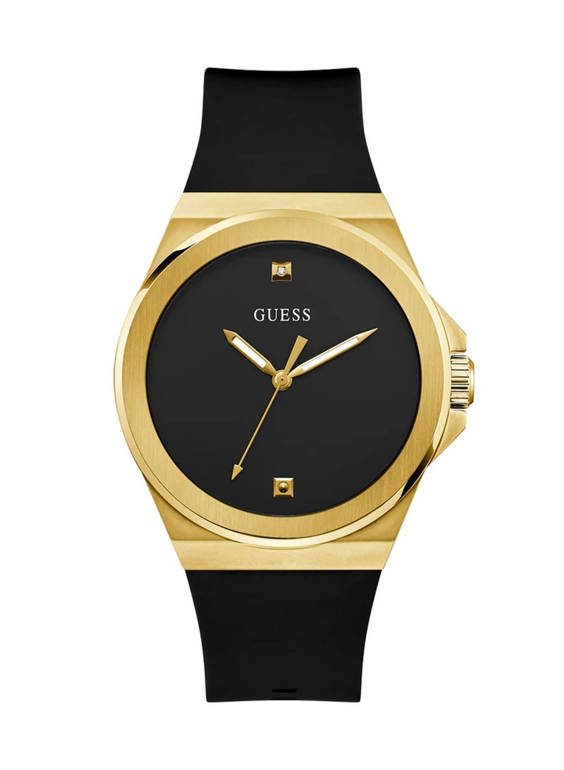 GUESS Vinyl Men’s Black Gold Tone Analog Quartz Silicone Watch GW0790G1 - 44mm - Image 1