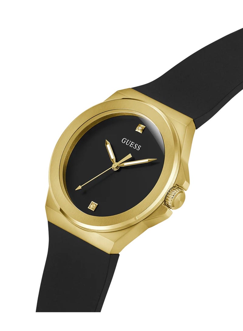 GUESS Vinyl Men’s Black Gold Tone Analog Quartz Silicone Watch GW0790G1 - 44mm - Image 2