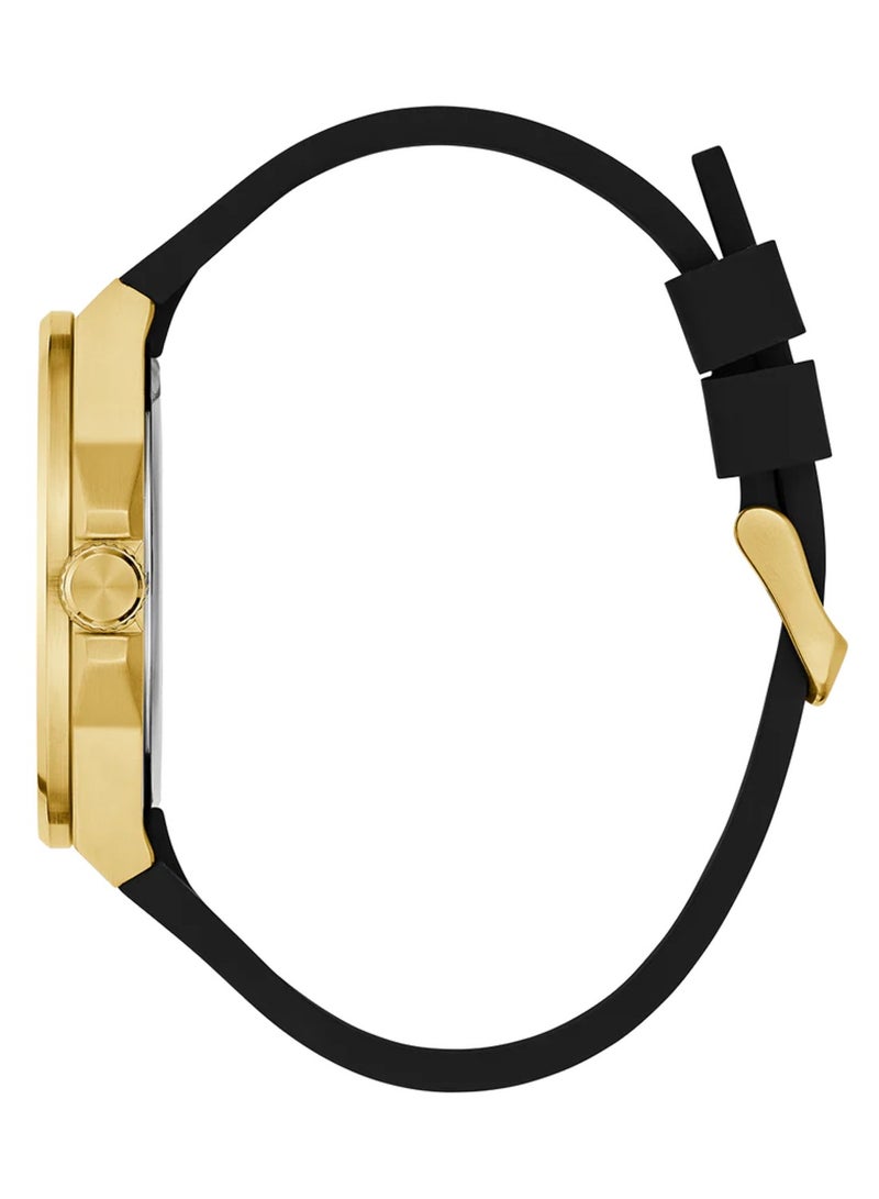 GUESS Vinyl Men’s Black Gold Tone Analog Quartz Silicone Watch GW0790G1 - 44mm - Image 3