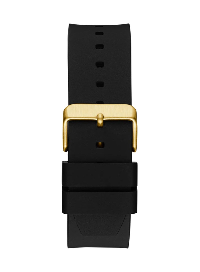 GUESS Vinyl Men’s Black Gold Tone Analog Quartz Silicone Watch GW0790G1 - 44mm - Image 4
