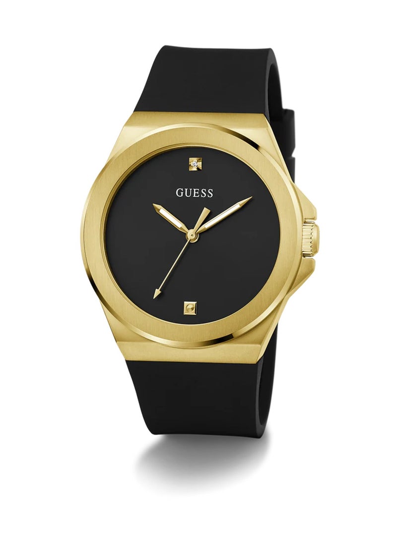 GUESS Vinyl Men’s Black Gold Tone Analog Quartz Silicone Watch GW0790G1 - 44mm - Image 5