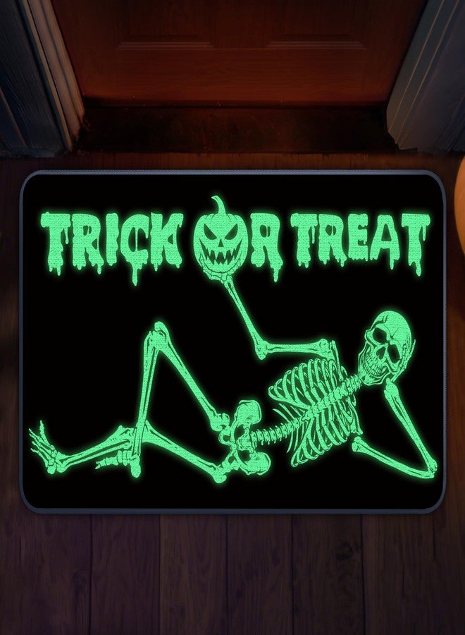 TREWAVE Halloween Skull Doormat Glow in The Dark Trick or Treat Door Mat Non Slip Entrance Floor Mat with Rubber Backing Luminous Indoor Outdoor Rugs for Home Kitchen Party Decor, 17 x29 Inch (Skull) - Image 1
