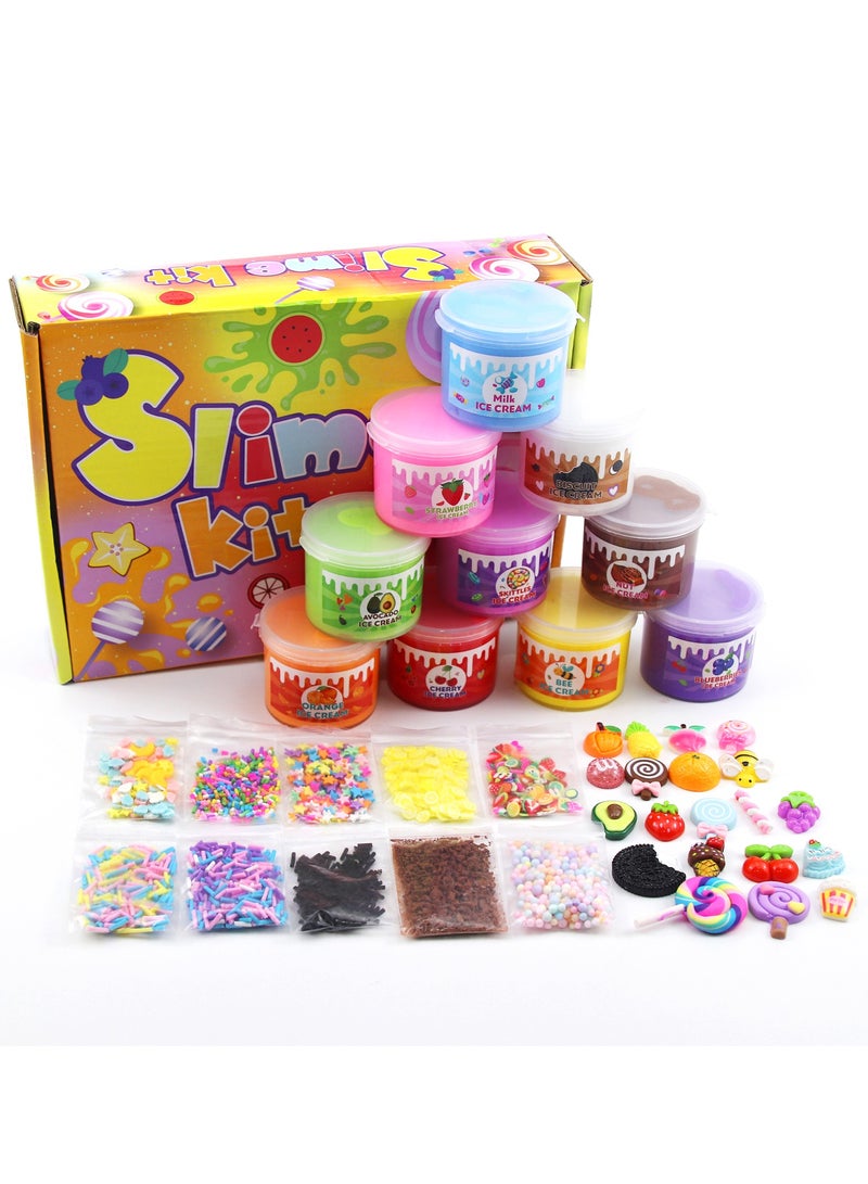 Butter Slime Set for Kids – 10×100 ml Colorful Butter Slimes with Charms, Beads & Accessories – Soft, Stretchy Sensory Toy Kit, Perfect for creative kids’ crafts, stress relief, birthday gifts, and educational toys, Ideal for boys & girls who love slime toys and hands-on fun/ Slime Toys/ butter slime kit/ Slime accessories/ Kids toys/ Safe, non-toxic, and hours of fun - Image 1
