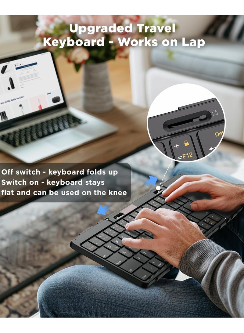Foldable Wireless Keyboard with Touchpad, Bluetooth Travel Keyboard Supports Multi-Device Connection, Full-Size Portable Keyboard for Windows/iOS/Android/Mac, Can be Locked into a Regular Keyboard - Image 3