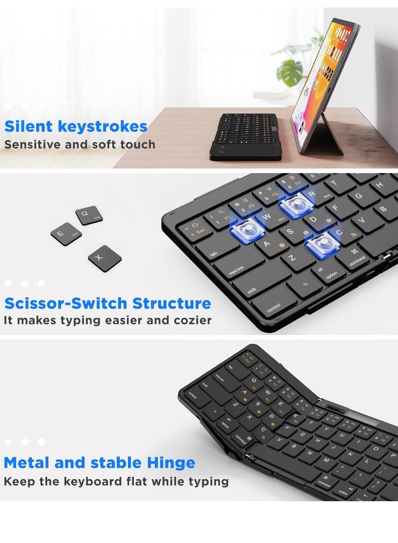 Foldable Wireless Keyboard with Touchpad, Bluetooth Travel Keyboard Supports Multi-Device Connection, Full-Size Portable Keyboard for Windows/iOS/Android/Mac, Can be Locked into a Regular Keyboard