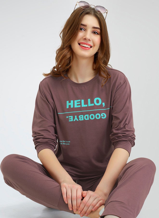 Zeyo Typography Printed Sweatshirt With Jogger - Image 1