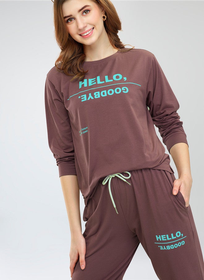 Zeyo Typography Printed Sweatshirt With Jogger - Image 2