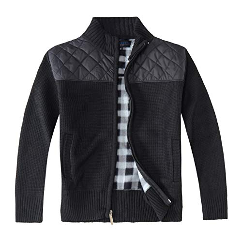 Gioberti Boy's Knitted Full Zip Cardigan Sweater with Soft Brushed Flannel Lining, Black, Size 6 - Image 2