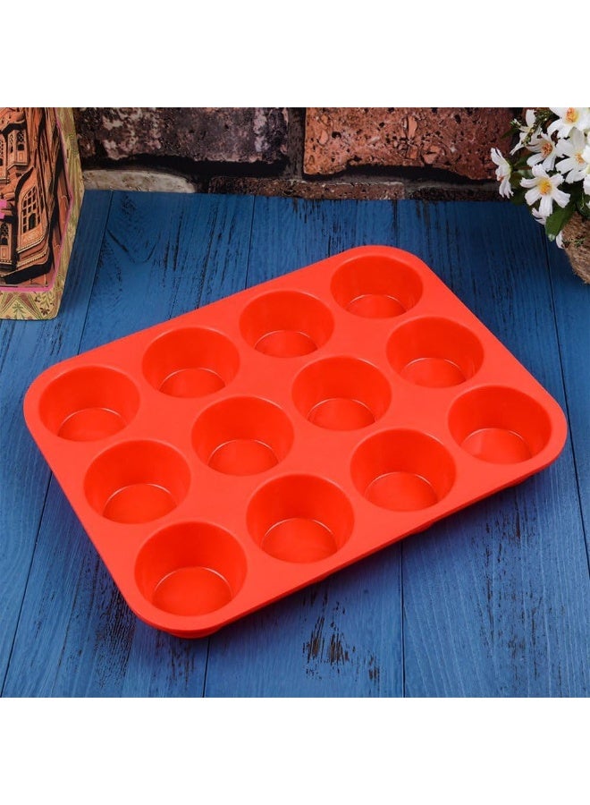 JZS Silicone Muffin Pan, 12 Cups Regular Silicone Cupcake Pan, Non-stick Silicone Great for Making Muffin Cakes, Tart, Bread - BPA Free and Dishwasher Safe(Red) - Image 4