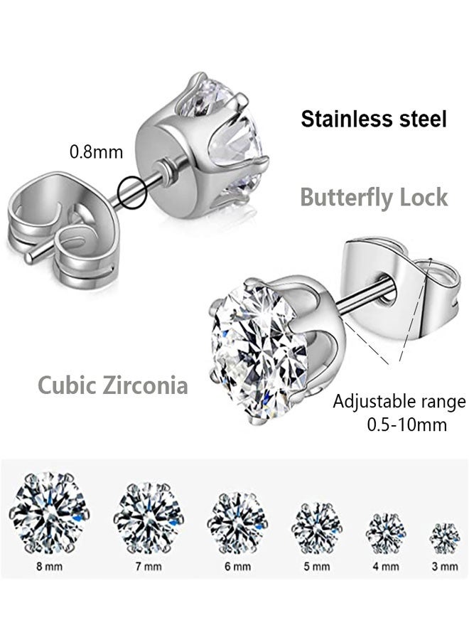 HAWAWA 6 Pairs Stud Earrings Set for Women and Girl, Hypoallergenic Cubic Zirconia 316L Earrings Stainless Steel CZ Earrings 3-8mm - Image 2