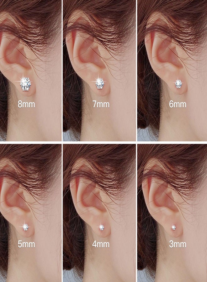 HAWAWA 6 Pairs Stud Earrings Set for Women and Girl, Hypoallergenic Cubic Zirconia 316L Earrings Stainless Steel CZ Earrings 3-8mm - Image 4