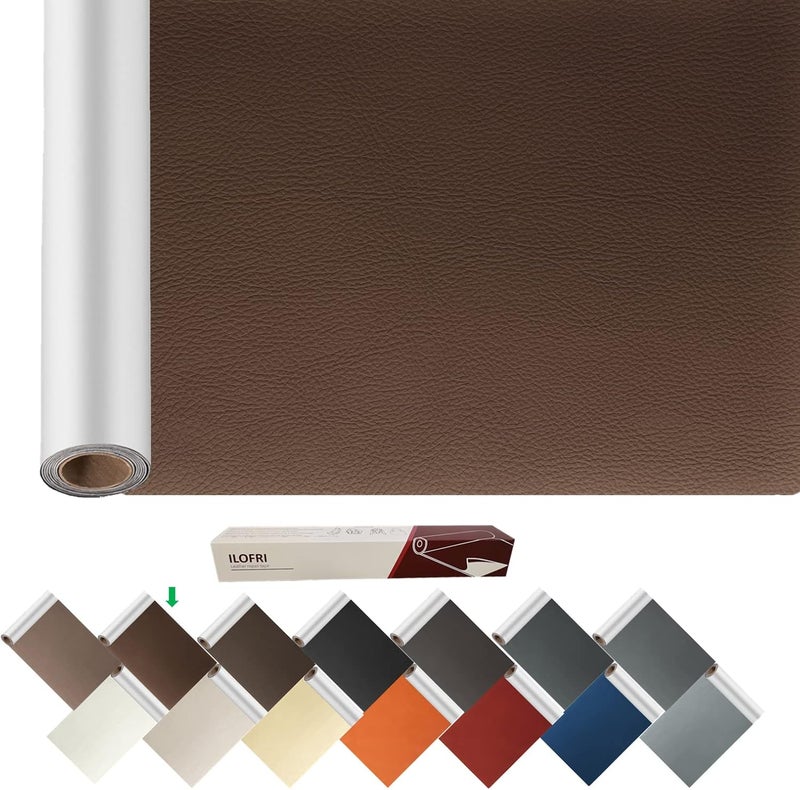 ILOFRI Leather Furniture Repair Tape 60x17 inch, Self Adhesive Leather and Vinyl Patch for Repairing Couch, Car Seats, Boat Seats, Upholstery, Chair. Bonded Leather Repair Sheet - Dark Brown No.1 - Image 1