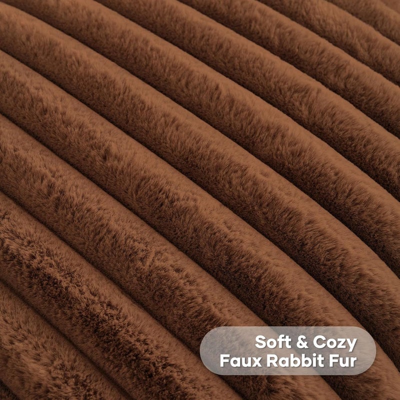 FUTEI Rust Striped Decorative Throw Pillow Covers 22x22 Inch Set of 2,Square Winter Decorations Couch Pillow Case,Soft Cozy Faux Rabbit Fur & Velvet Back,Modern Home Decor for Bed - Image 2