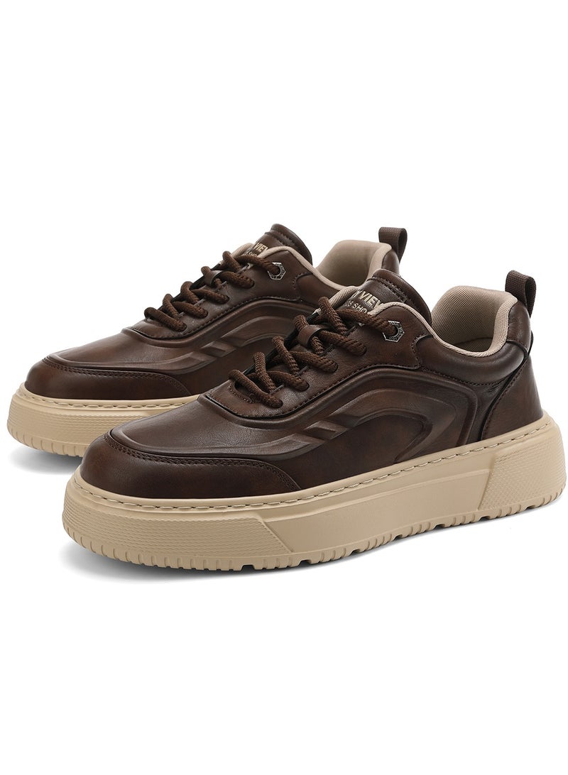 Sky View SKY VIEW Men's Fashion Shoes Ultrafine Fiber Vamp Casual Shoes For Men Non Slip Lace Up Chunky Sneakers Cushioned And Lightweight Low Top Walking Shoes Brown-01  - Image 1