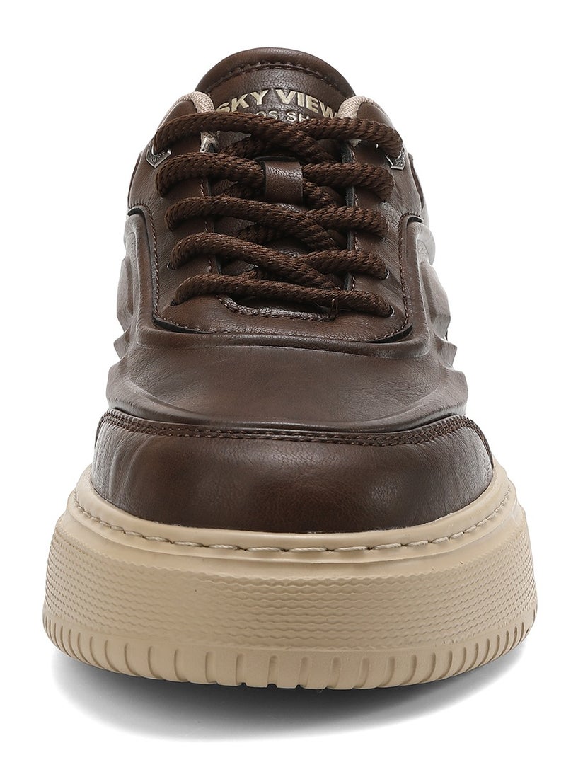 Sky View SKY VIEW Men's Fashion Shoes Ultrafine Fiber Vamp Casual Shoes For Men Non Slip Lace Up Chunky Sneakers Cushioned And Lightweight Low Top Walking Shoes Brown-01  - Image 3