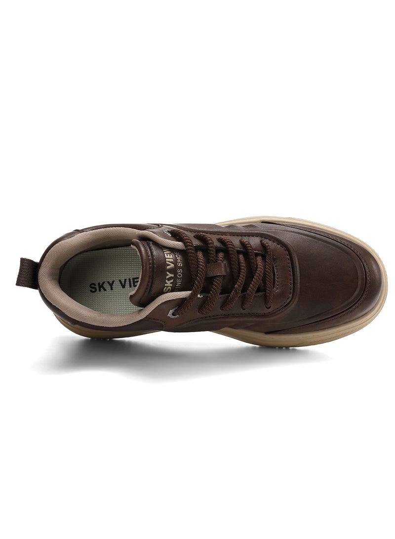 Sky View SKY VIEW Men's Fashion Shoes Ultrafine Fiber Vamp Casual Shoes For Men Non Slip Lace Up Chunky Sneakers Cushioned And Lightweight Low Top Walking Shoes Brown-01  - Image 5