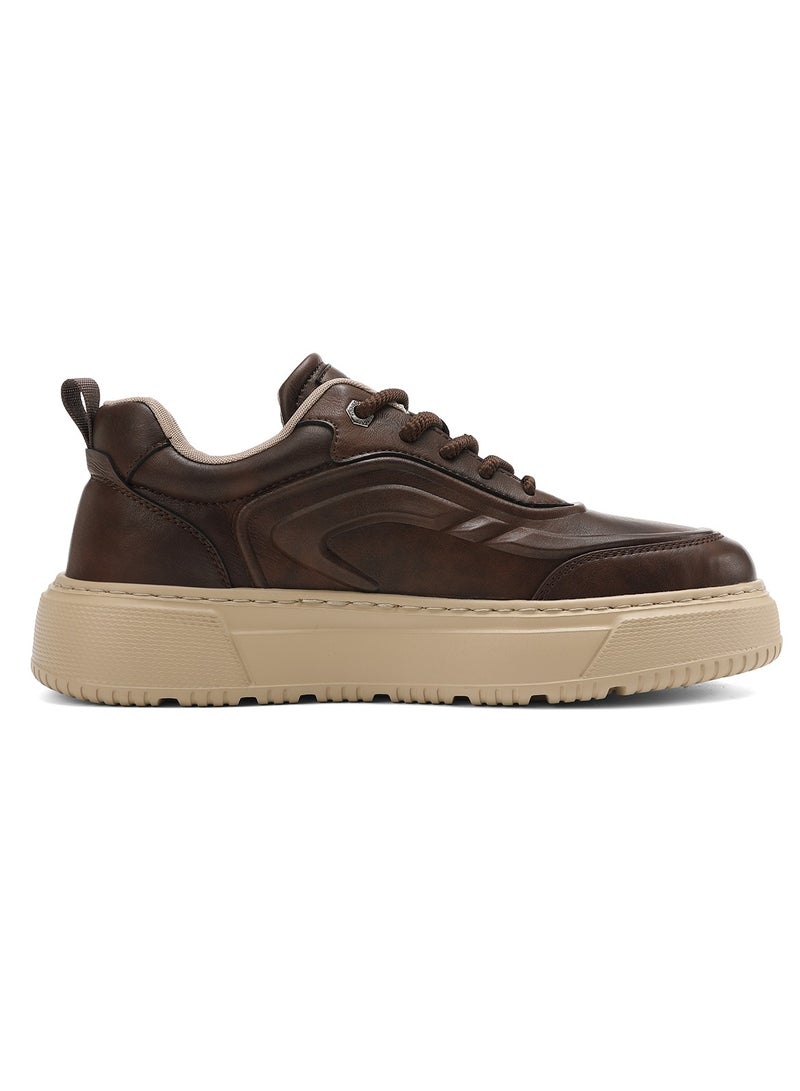 SKY VIEW Men's Fashion Shoes Ultrafine Fiber Vamp Casual Shoes For Men Non Slip Lace Up Chunky Sneakers Cushioned And Lightweight Low Top Walking Shoes Brown-01 - Image 2