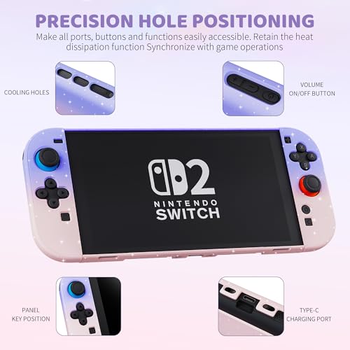RHOTALL Pink Purple Glitter Dockable Case for Nintendo Switch 2 2025,Cute Hard Protective PC Shell Case,Slim Cover with Detachable joycon Compatible with Switch 2 7.9 Inch, for Girls - Image 2
