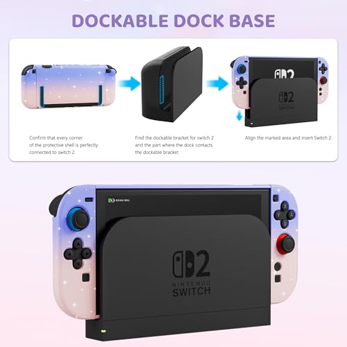 RHOTALL Pink Purple Glitter Dockable Case for Nintendo Switch 2 2025,Cute Hard Protective PC Shell Case,Slim Cover with Detachable joycon Compatible with Switch 2 7.9 Inch, for Girls - Image 5