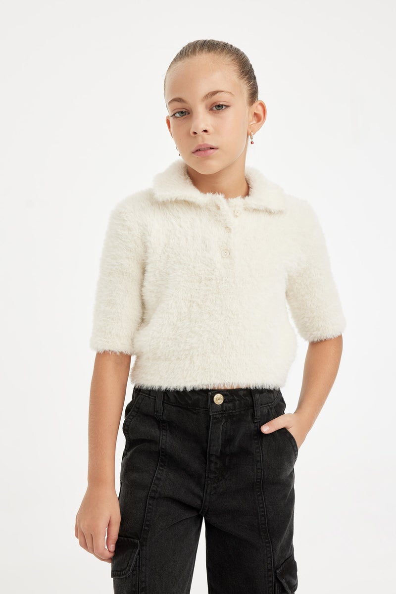 DeFacto Girl Regular Fit Polo Neck Soft Textured Knitted Pullover - Image 4