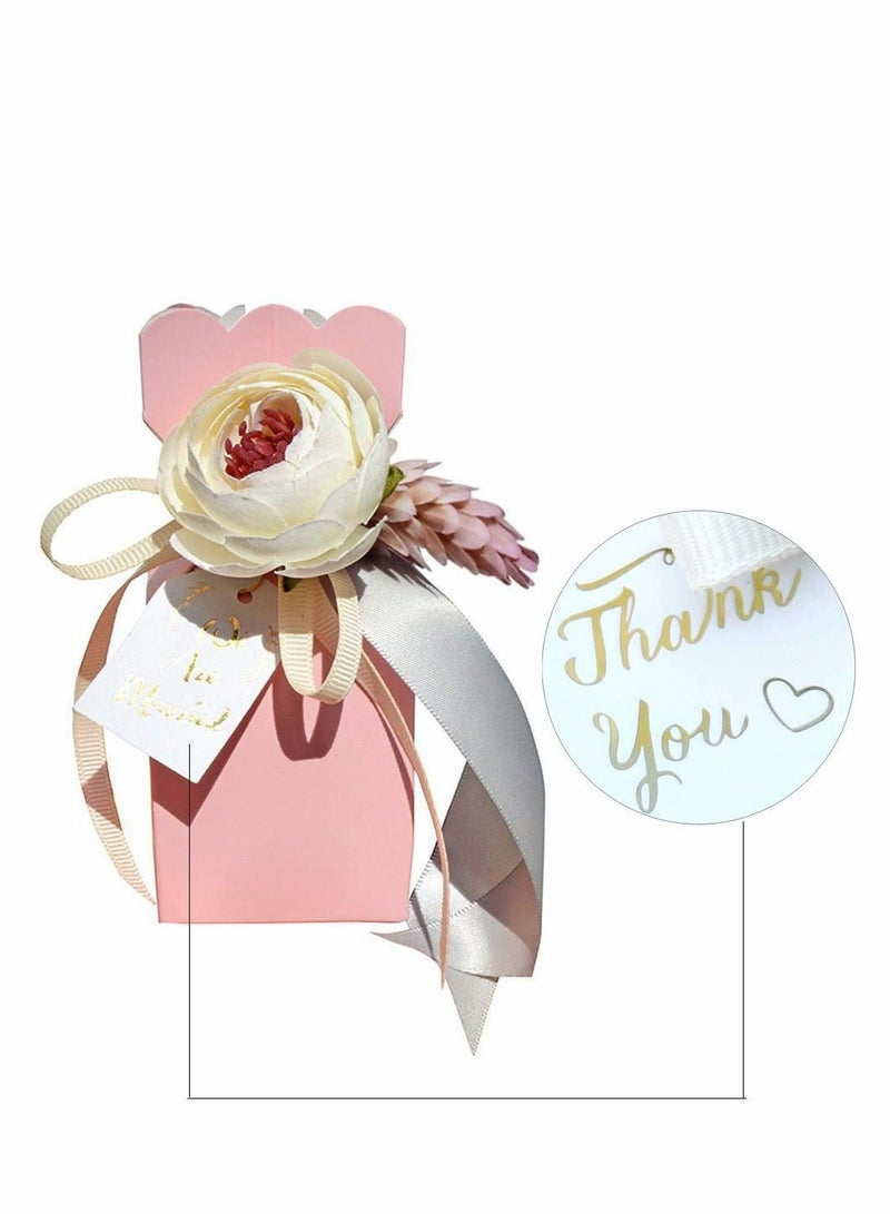 Y&D Favor Boxes, 20Pcs DIY Wedding Favors Candy Boxes with Ribbon and Flower for Wedding, Birthday Party, Engagement, Bridal Shower Princess Pink - Image 2