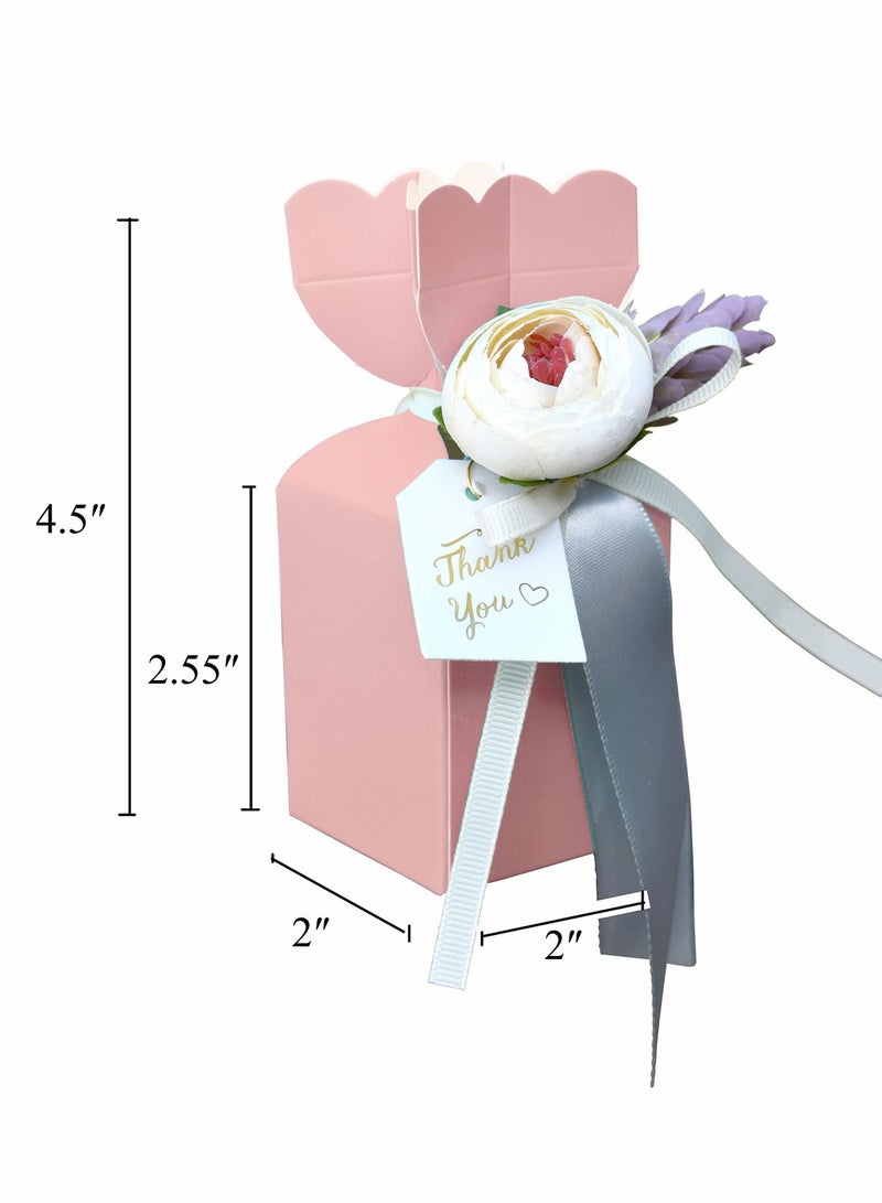 Y&D Favor Boxes, 20Pcs DIY Wedding Favors Candy Boxes with Ribbon and Flower for Wedding, Birthday Party, Engagement, Bridal Shower Princess Pink - Image 3