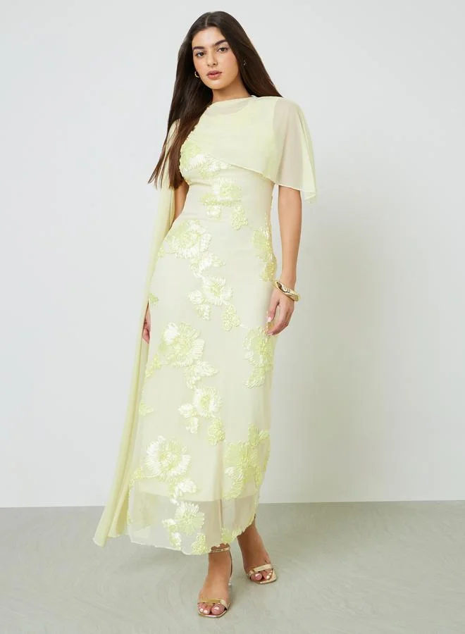 تايك تو Yellow Floral Embroidered Sheath Maxi Dress