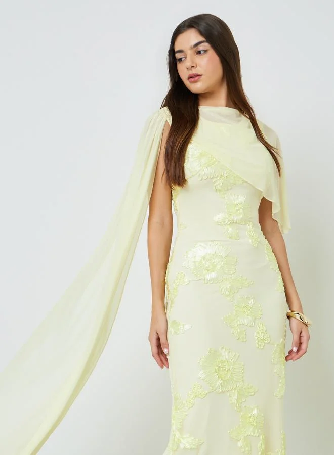 تايك تو Yellow Floral Embroidered Sheath Maxi Dress