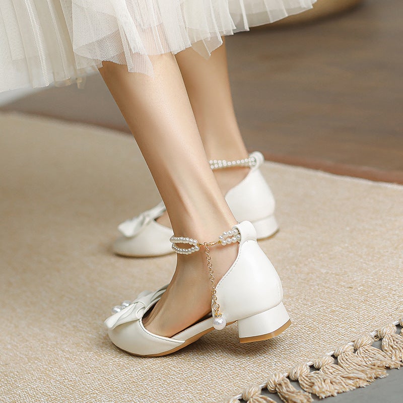 Spring/Summer 2023 New Low Heel Beaded 28-43 Size Size Pointed Bow Sandals - Image 5