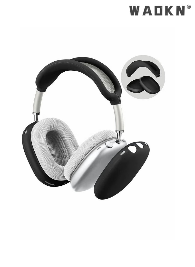 WAOKN - Silicone Headphone Case Suitable for AirPods Max Protective Case, Anti Scratch Ear Cups Cover and Headband Cover for AirPods Max Accessories Skin Protector Accessories Black - Image 1
