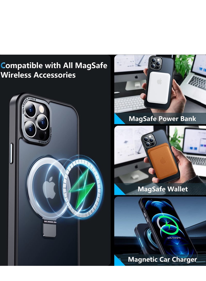iPhone 13 Pro Max MagSafe Case with Magnetic Invisible Stand,【Full Shockproof Protection】Matte Back Phone Cover with Magnet Kickstand for Apple 13 Pro Max (2021)(Black) - Image 2