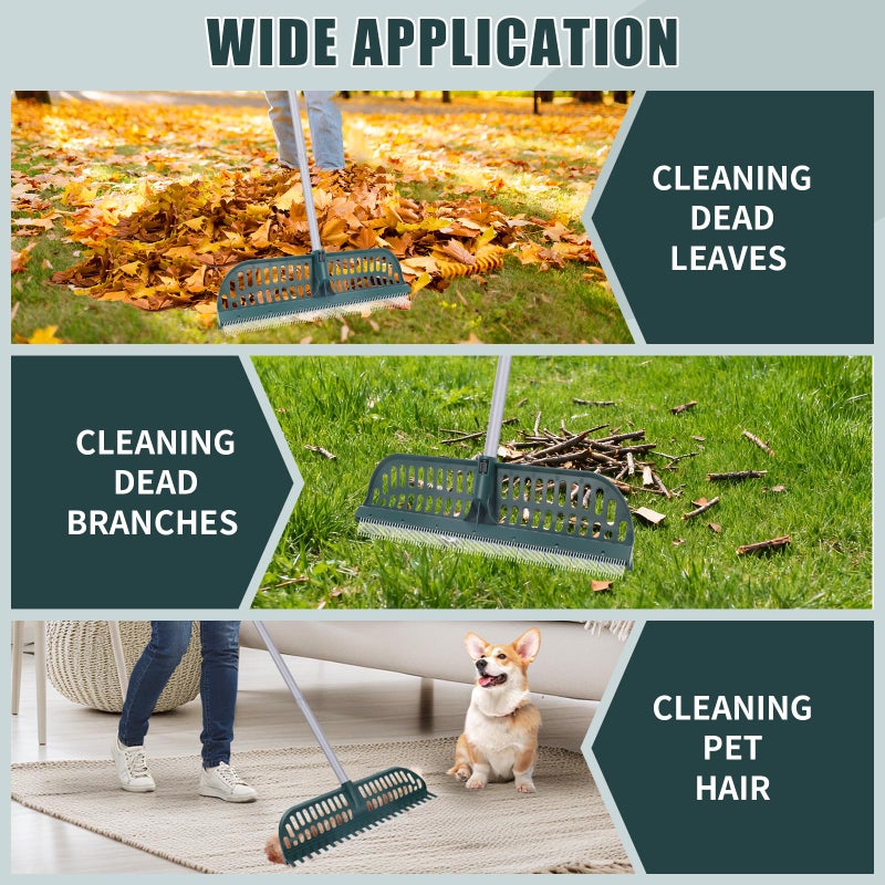 MJZ Artificial Turf Rake with 18in Widen Double-Sided Heads, 32-61 Inch Turf Brush Grass Rake for Artificial Grass, Turf Grass Broom for Garden Lawn Artificial Turf Leaves Pet Hairs - Image 4