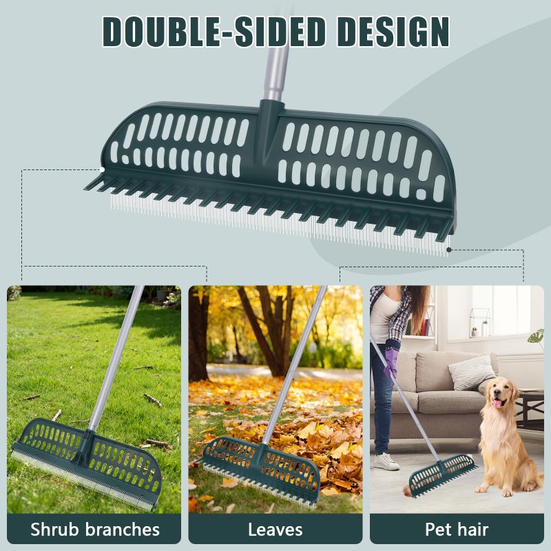 MJZ Artificial Turf Rake with 18in Widen Double-Sided Heads, 32-61 Inch Turf Brush Grass Rake for Artificial Grass, Turf Grass Broom for Garden Lawn Artificial Turf Leaves Pet Hairs - Image 2