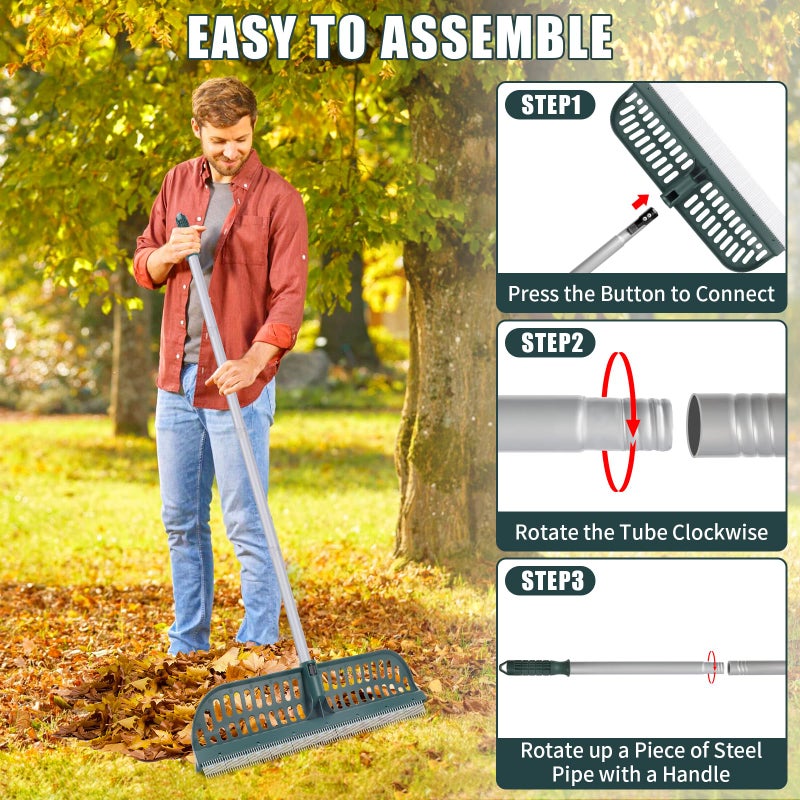 MJZ Artificial Turf Rake with 18in Widen Double-Sided Heads, 32-61 Inch Turf Brush Grass Rake for Artificial Grass, Turf Grass Broom for Garden Lawn Artificial Turf Leaves Pet Hairs - Image 3